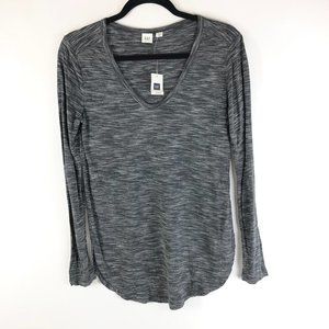 GAP Womens Knit Top V Neck Long Sleeve Heathered Gray Size XS